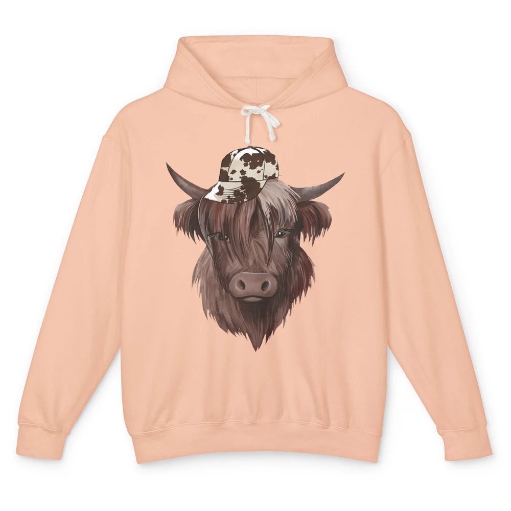 Funny Bull Cow With Hat Leopard Western Country Highland Cow Unisex Lightweight Hoodie