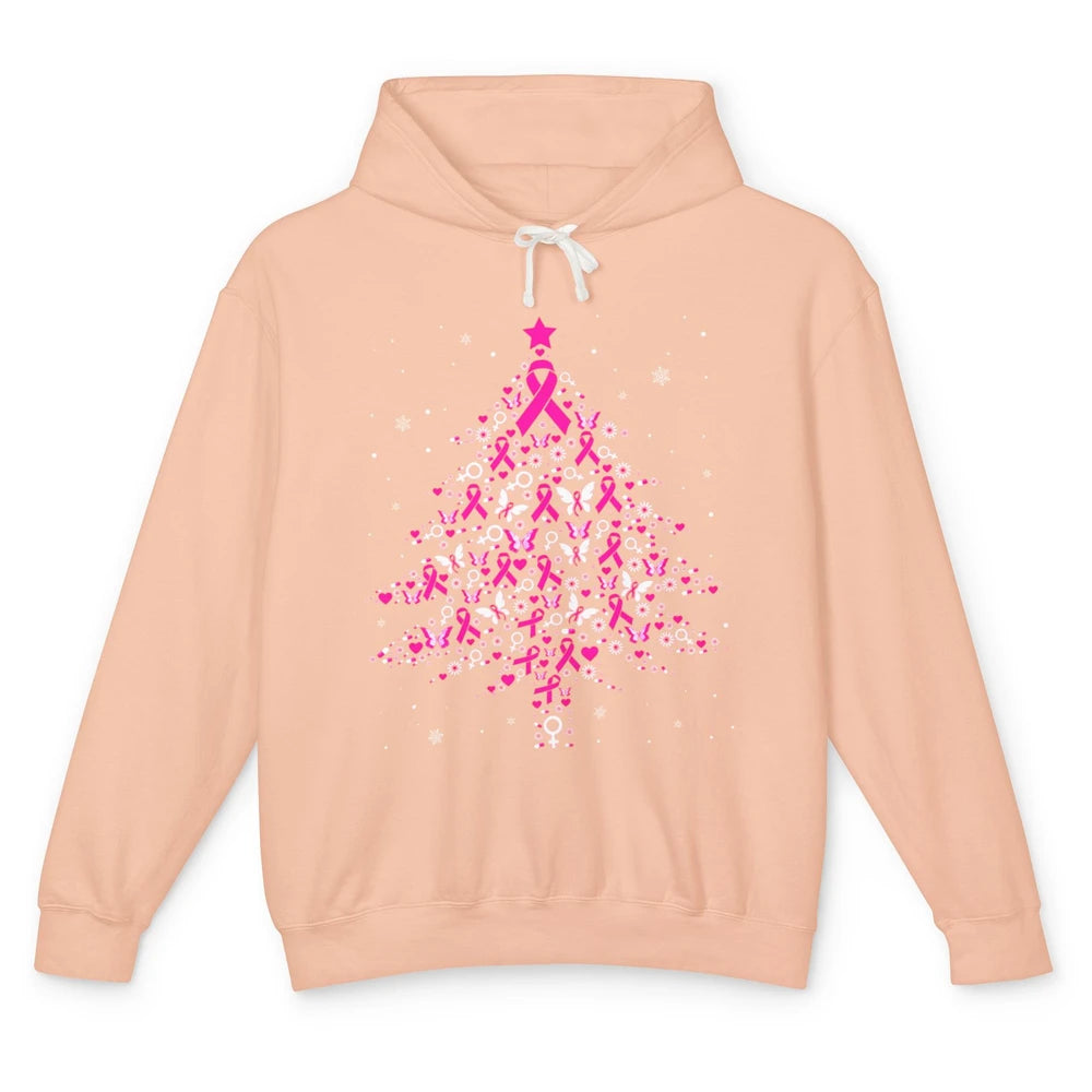 Breast Cancer Pink Ribbon Xmas Tree Breast Cancer Christmas Unisex Lightweight Hoodie