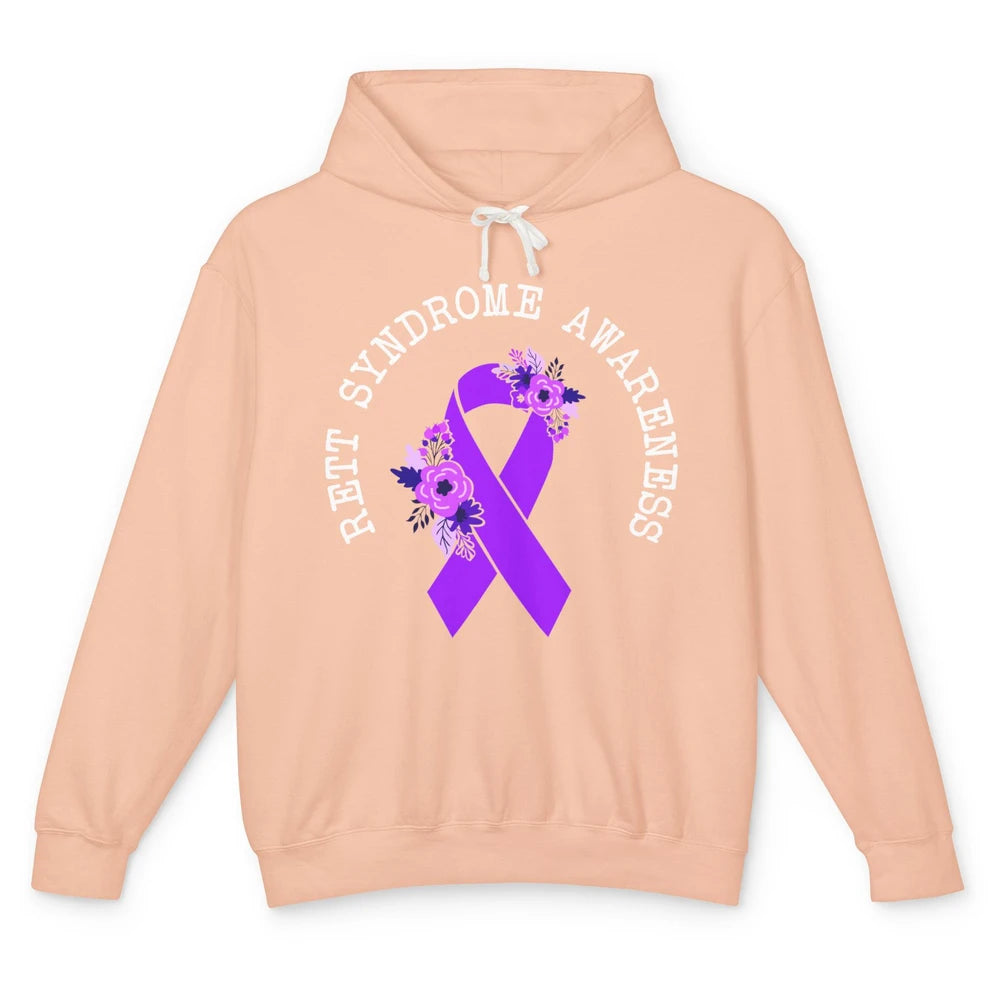 Rett Syndrome Awareness Floral Purple Ribbon Rainbow Unisex Lightweight Hoodie