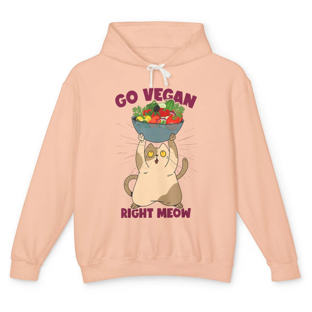 Funny Go Vegan Cat Plant Based Diet Animal Pet Vegetarian Unisex Lightweight Hoodie