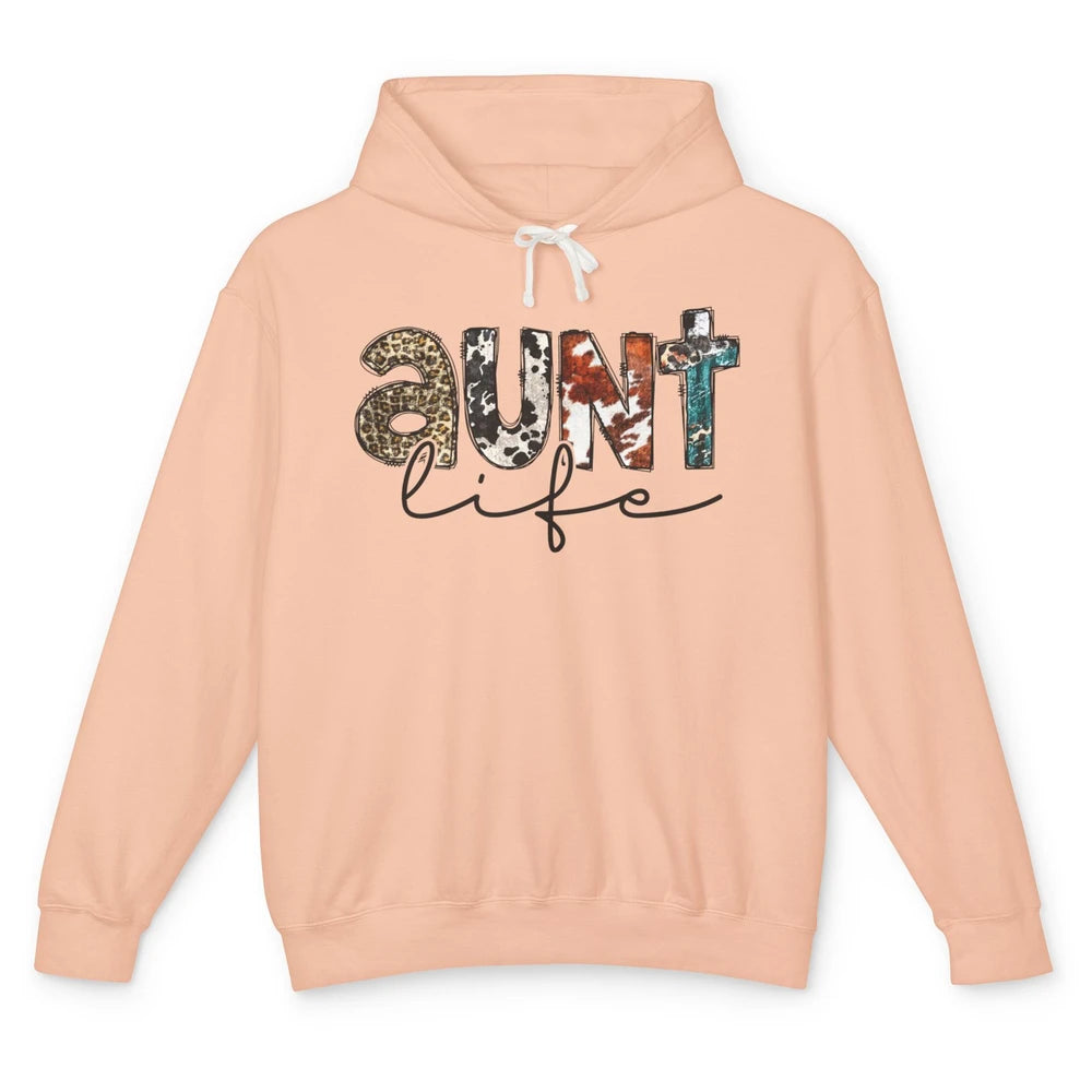 Aunt Life Western Country Leopard Southern Auntie Gift Unisex Lightweight Hoodie