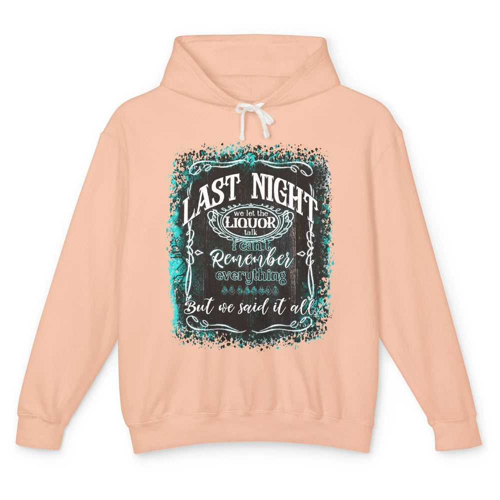 Retro Desert Cow Skull Last Night We Let Liquor Talk Western Unisex Lightweight Hoodie