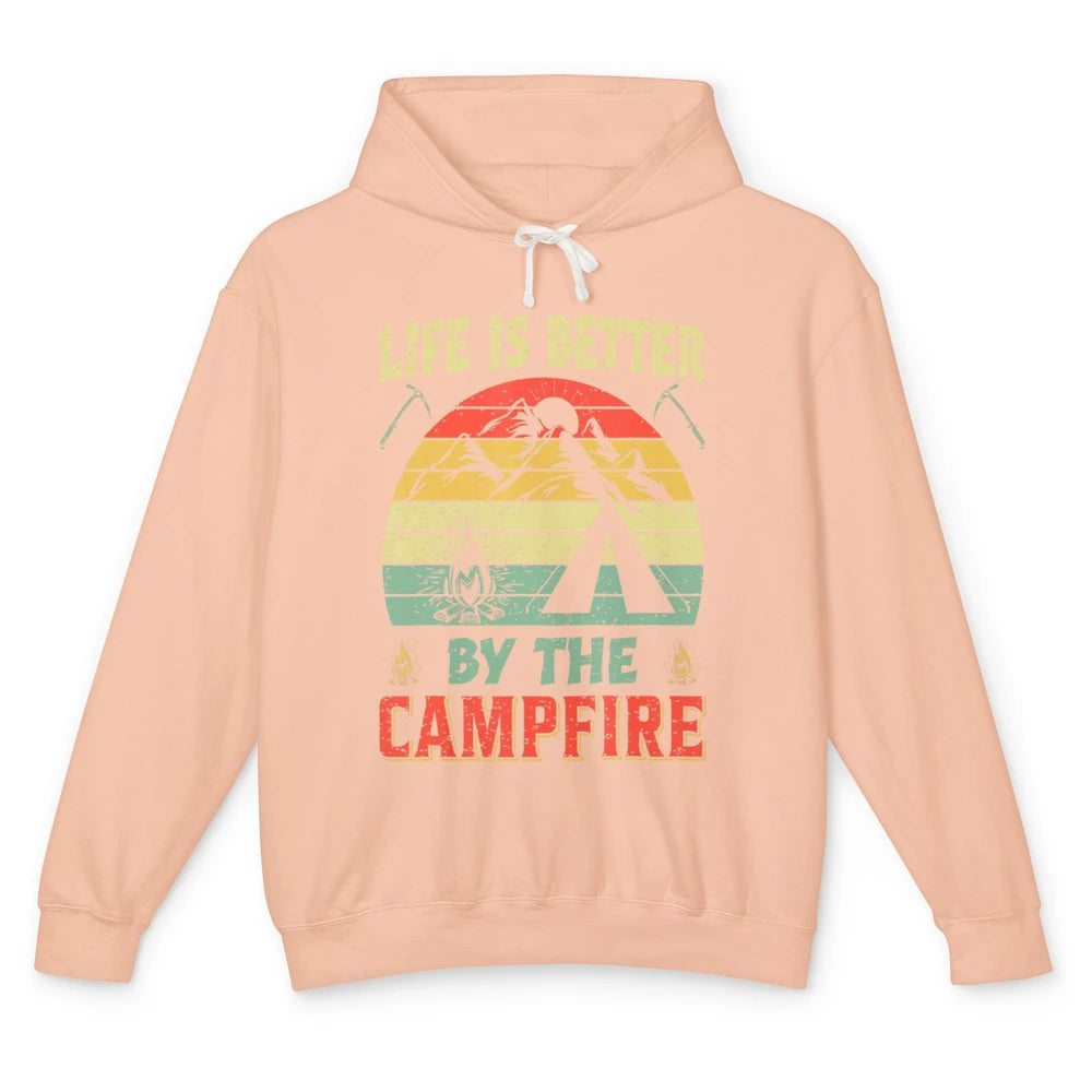 Retro Life Better By Campfire Happy Camp Nature Outdoor Camp Unisex Lightweight Hoodie