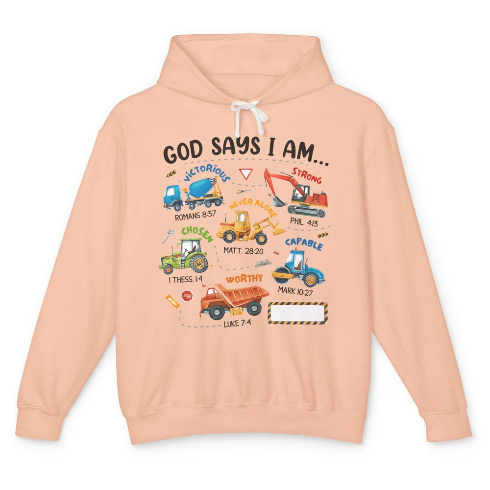 Construction Boy Christian God Say I'm Bible Verse Religious Unisex Lightweight Hoodie