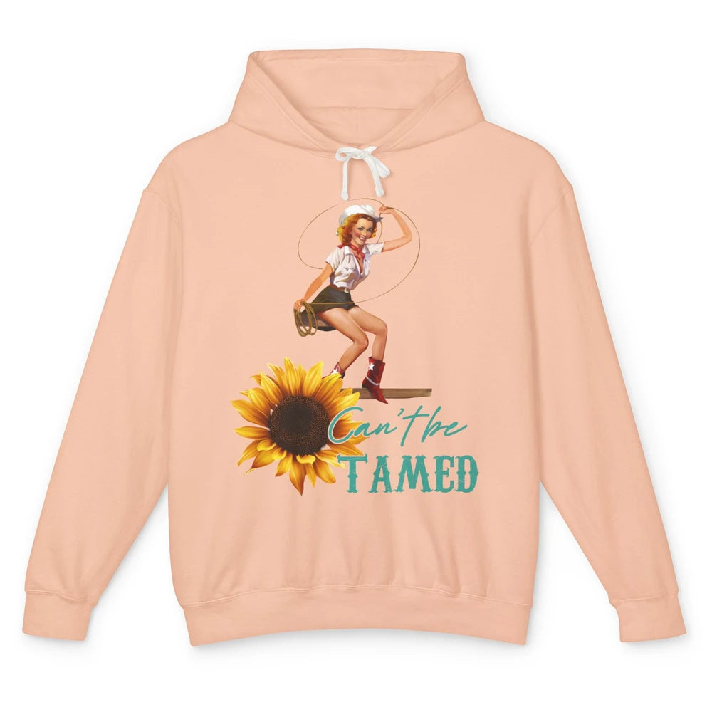 Retro Sunflower Cowgirl Can't Be Tamed Western Country Rodeo Unisex Lightweight Hoodie