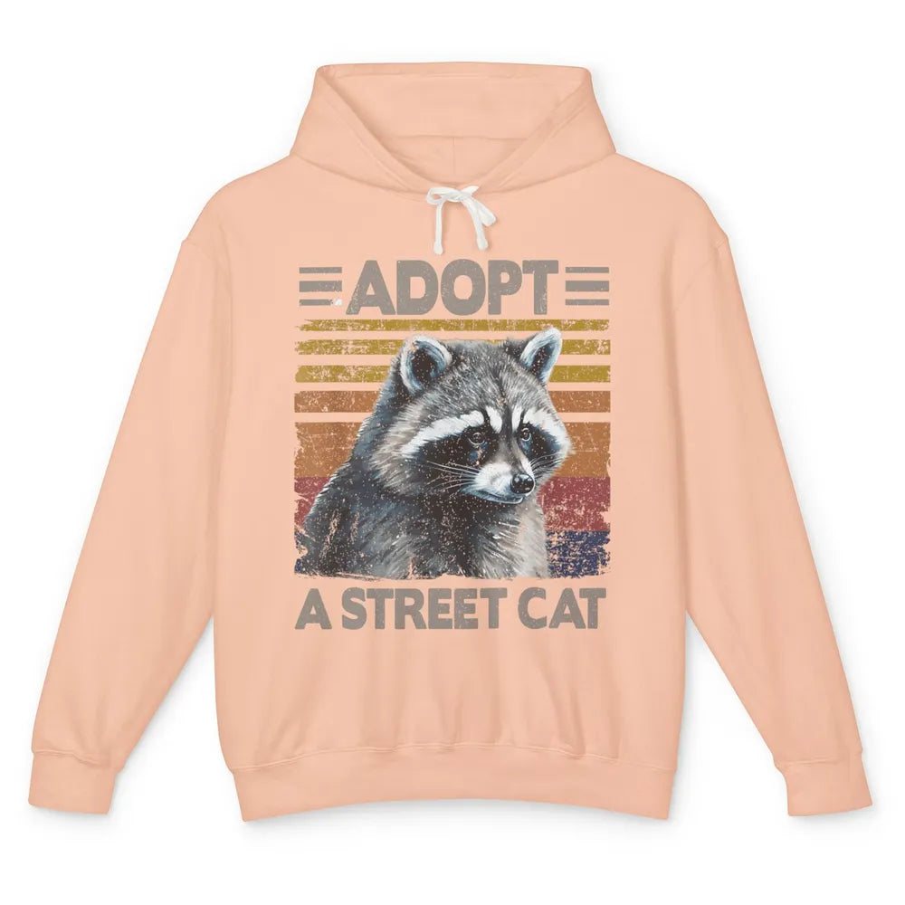 Retro Adopt A Street Cat Raccoon Watercolor Possum Adoption Unisex Lightweight Hoodie