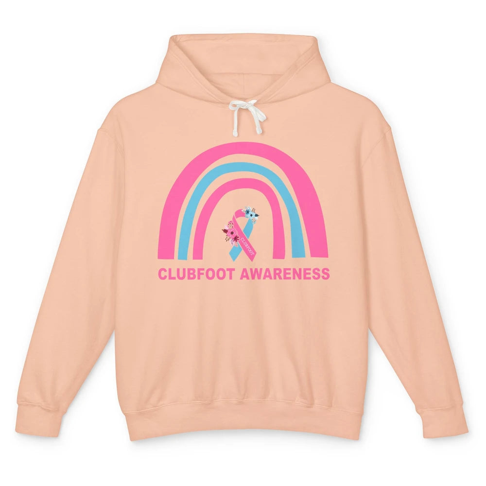 Clubfoot Awareness Support Pink Blue Ribbon Rainbow Unisex Lightweight Hoodie