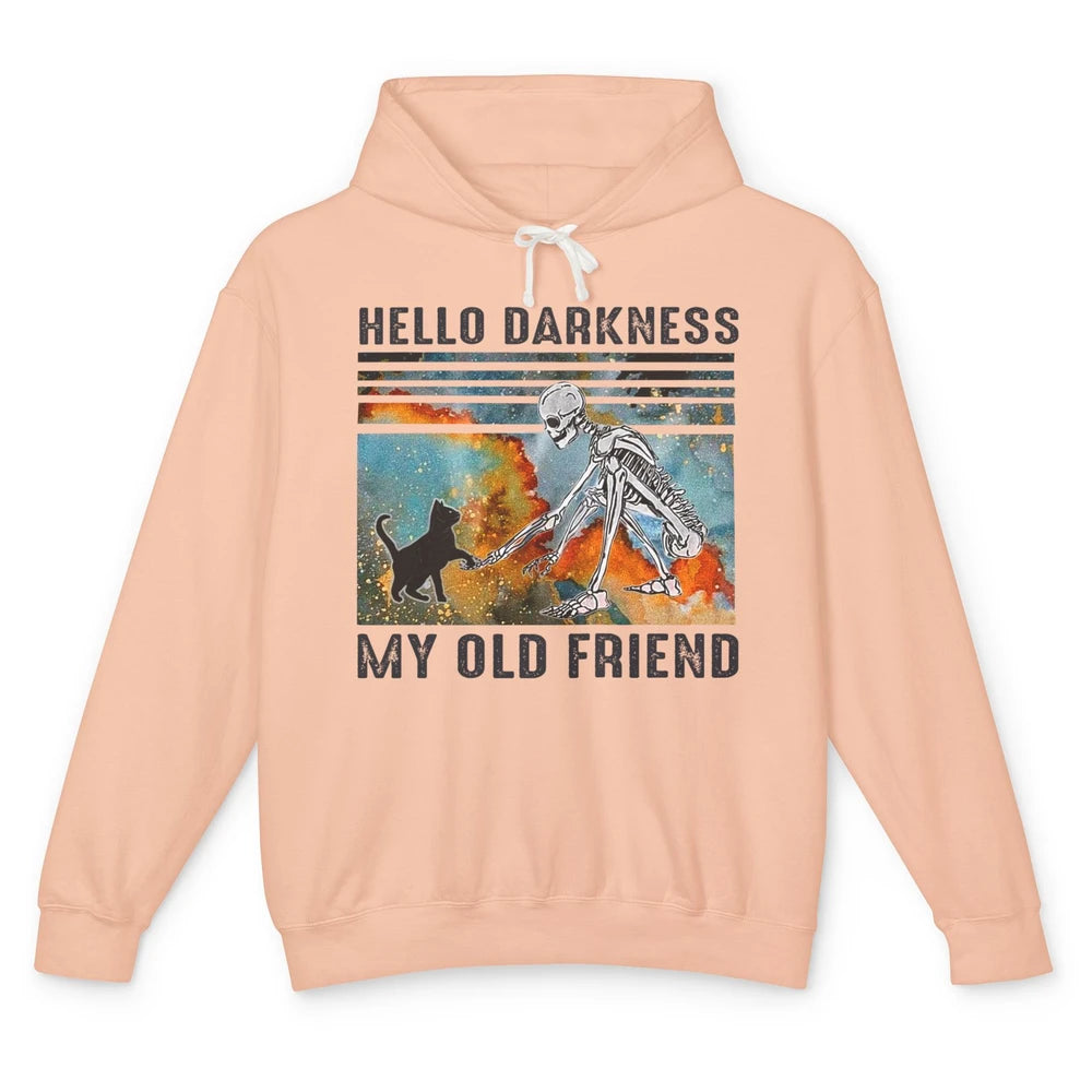 Black Cat And Skeleton Hello Darkness My Old Friend Cat Love Unisex Lightweight Hoodie