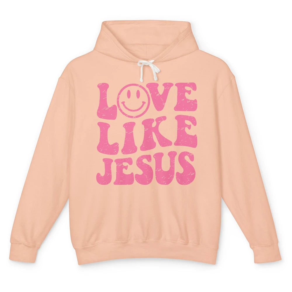 Groovy Love Like Jesus Smiling Face Christian Religious Unisex Lightweight Hoodie