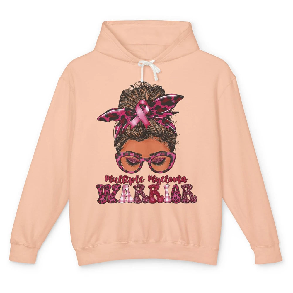 Multiple Myeloma Cancer Warrior Leopard Messy Hair Bun Woman Unisex Lightweight Hoodie