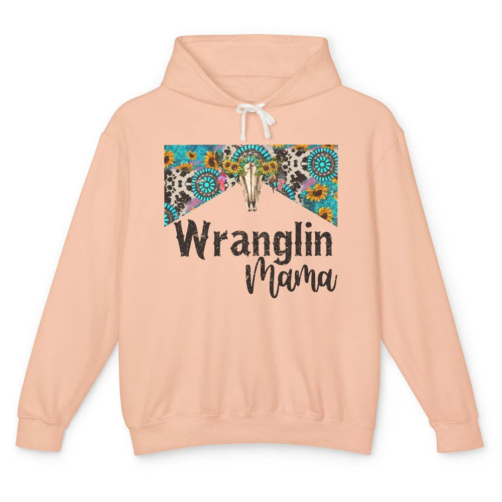 Sunflower Leopard Bull Skull Wrangling Mama Western Country Unisex Lightweight Hoodie