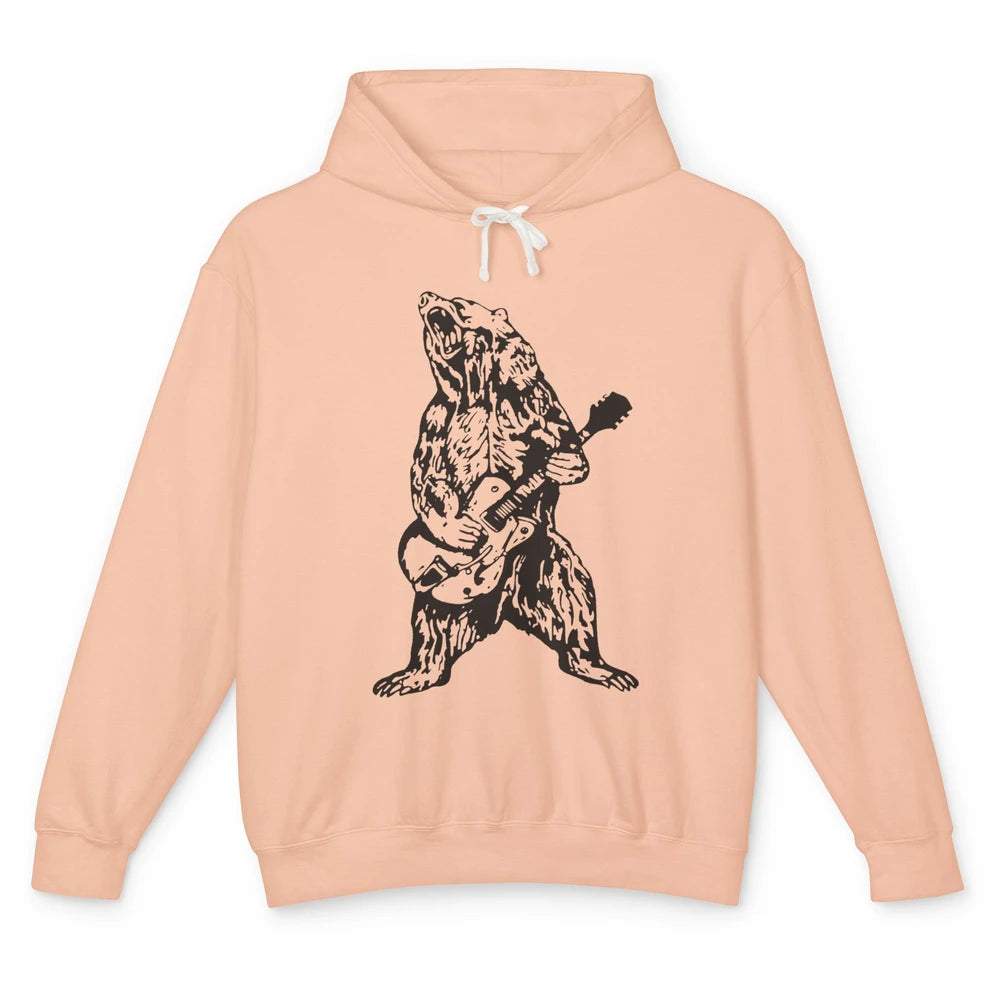 Retro Bear Playing Bass Guitar Bear Guitarist Musician Gift Unisex Lightweight Hoodie