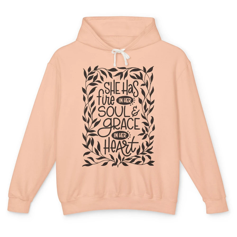 Floral She Has Fire In Her Soul Grace In Her Heart Christian Unisex Lightweight Hoodie