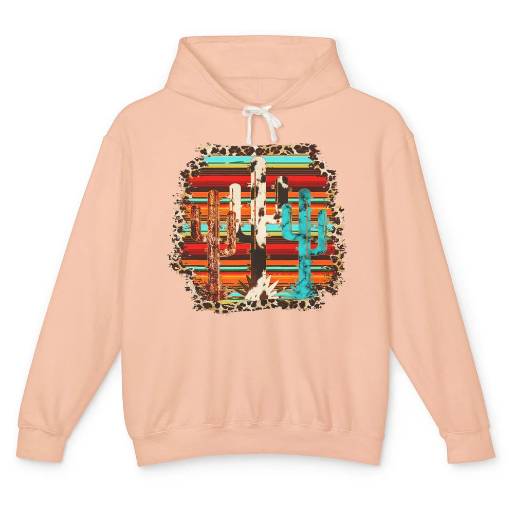 Western Country Cactus Cowhide Serape Turquoise Leopard Unisex Lightweight Hoodie