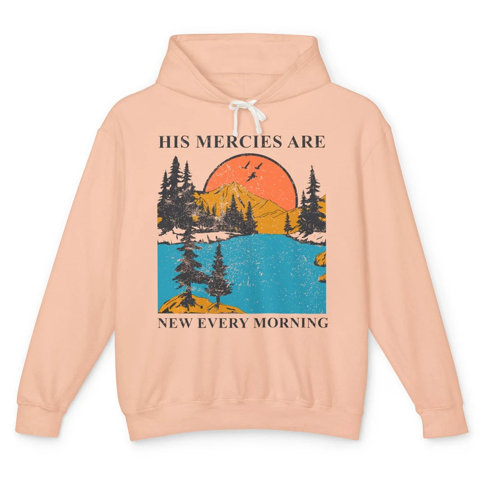 Retro Mountain His Mercies Are New Every Morning Christian Unisex Lightweight Hoodie