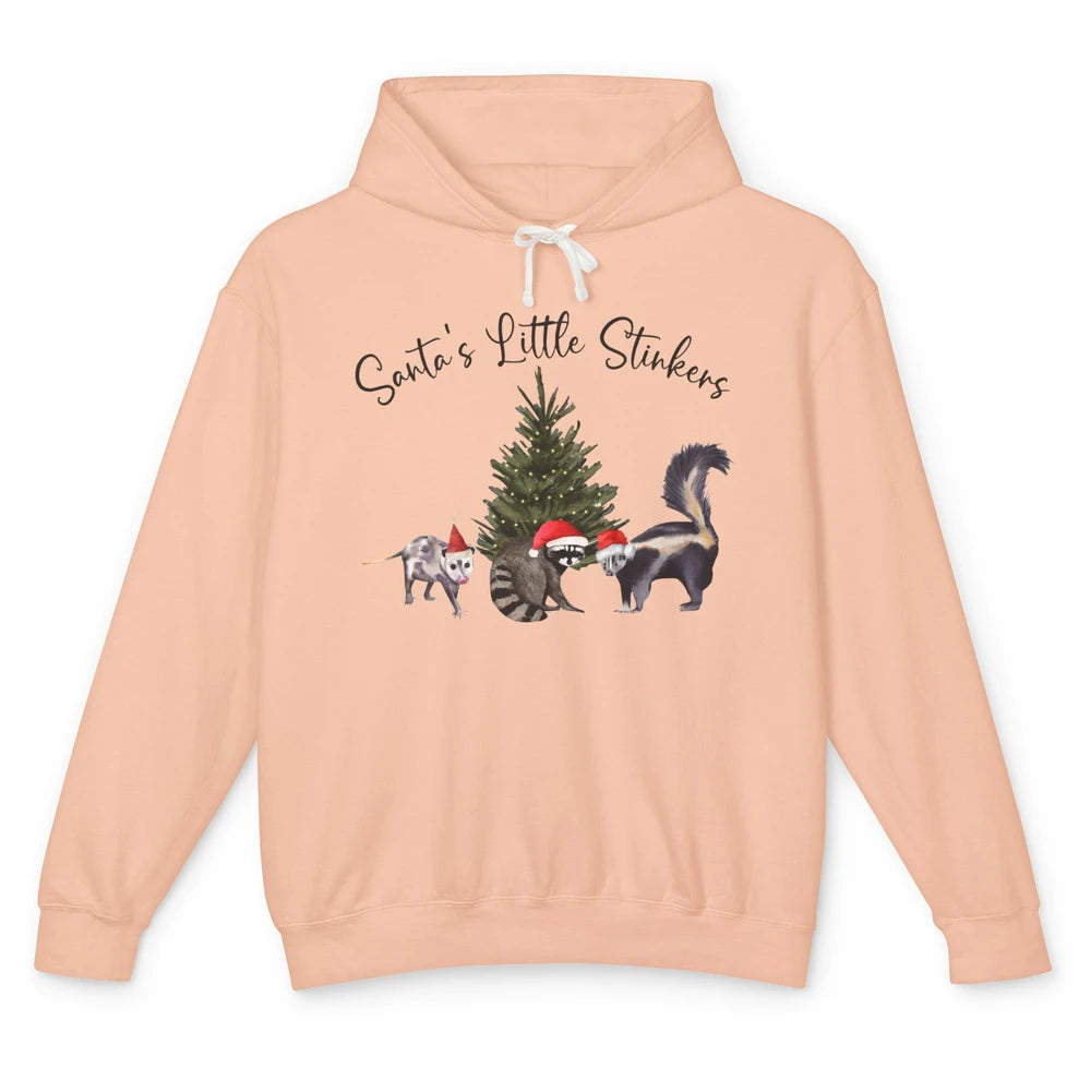 Funny Santa's Little Stinkers Christmas Raccoon Opossum Unisex Lightweight Hoodie