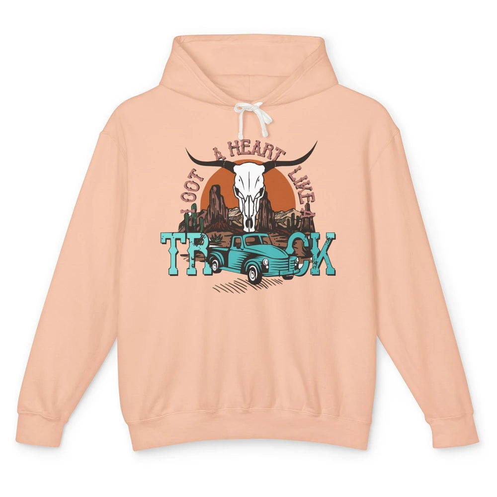 Boho Bull Skull I Got A Heart Like A Truck Western Country Unisex Lightweight Hoodie