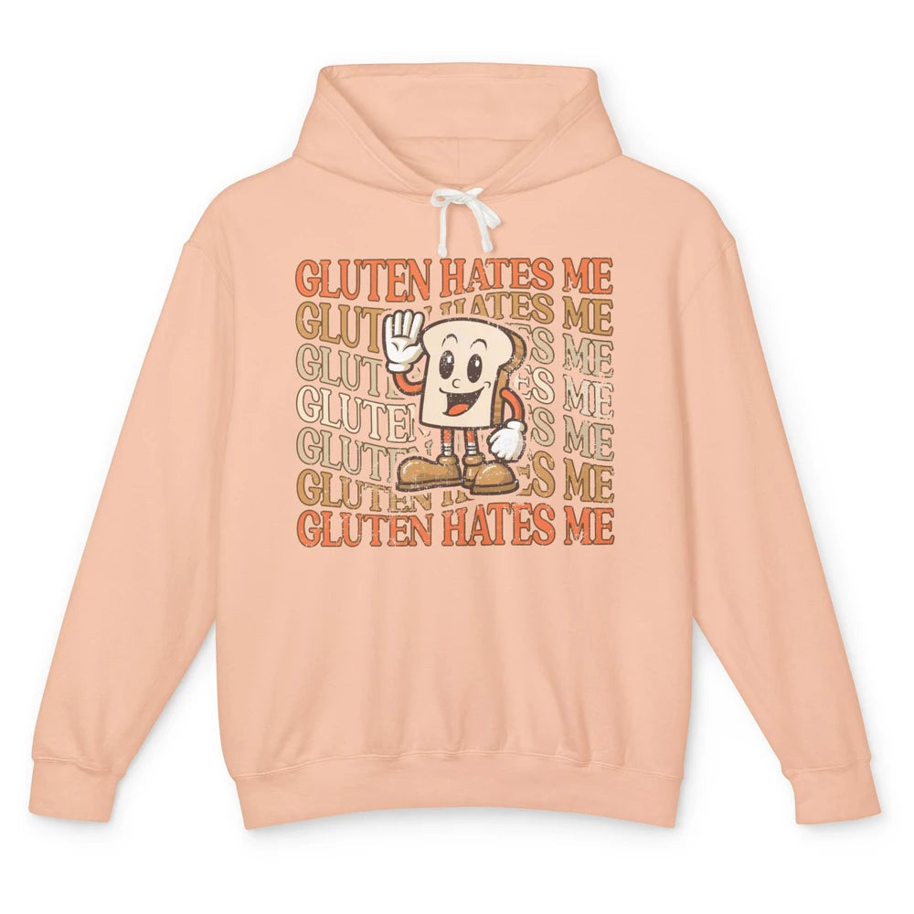 Funny Gluten Hates Me Retro Gluten Free Bread Celiac Disease Unisex Lightweight Hoodie