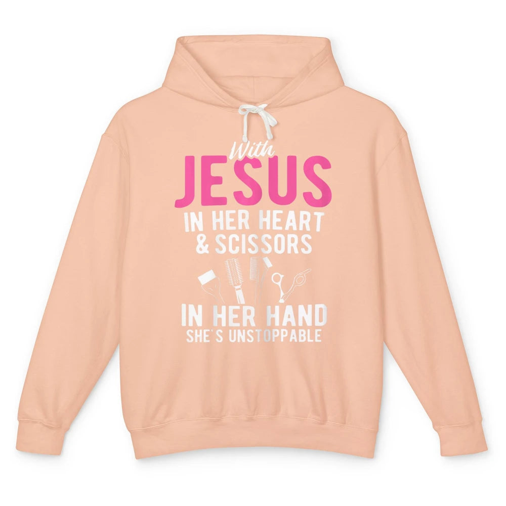 Jesus In Her Heart Scissors In Hands Hairstylist Christian Unisex Lightweight Hoodie