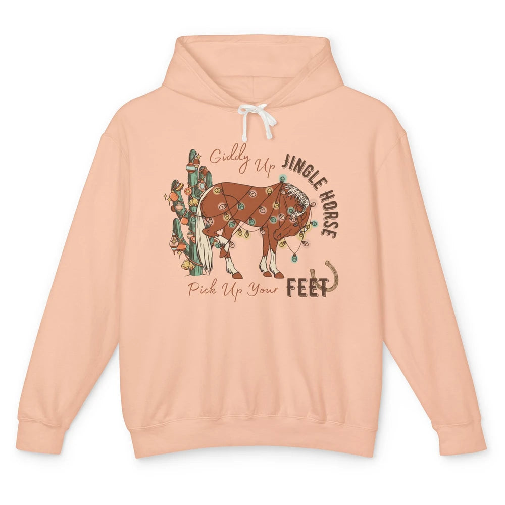 Giddy Up Jingle Horse Pick Up Your Feet Christmas Lights Unisex Lightweight Hoodie