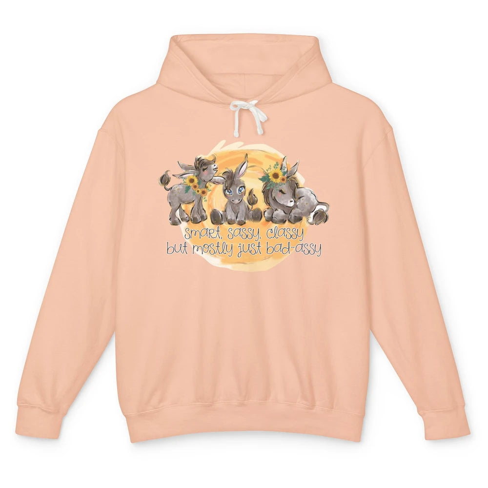 Cute Donkey Sunflower Sweet Sassy Classy Donkey Lovers Gift Unisex Lightweight Hoodie