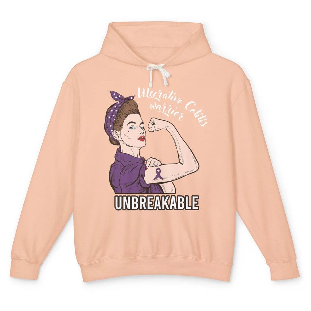 Ulcerative Colitis Warrior Unbreakable With Strong Woman Unisex Lightweight Hoodie