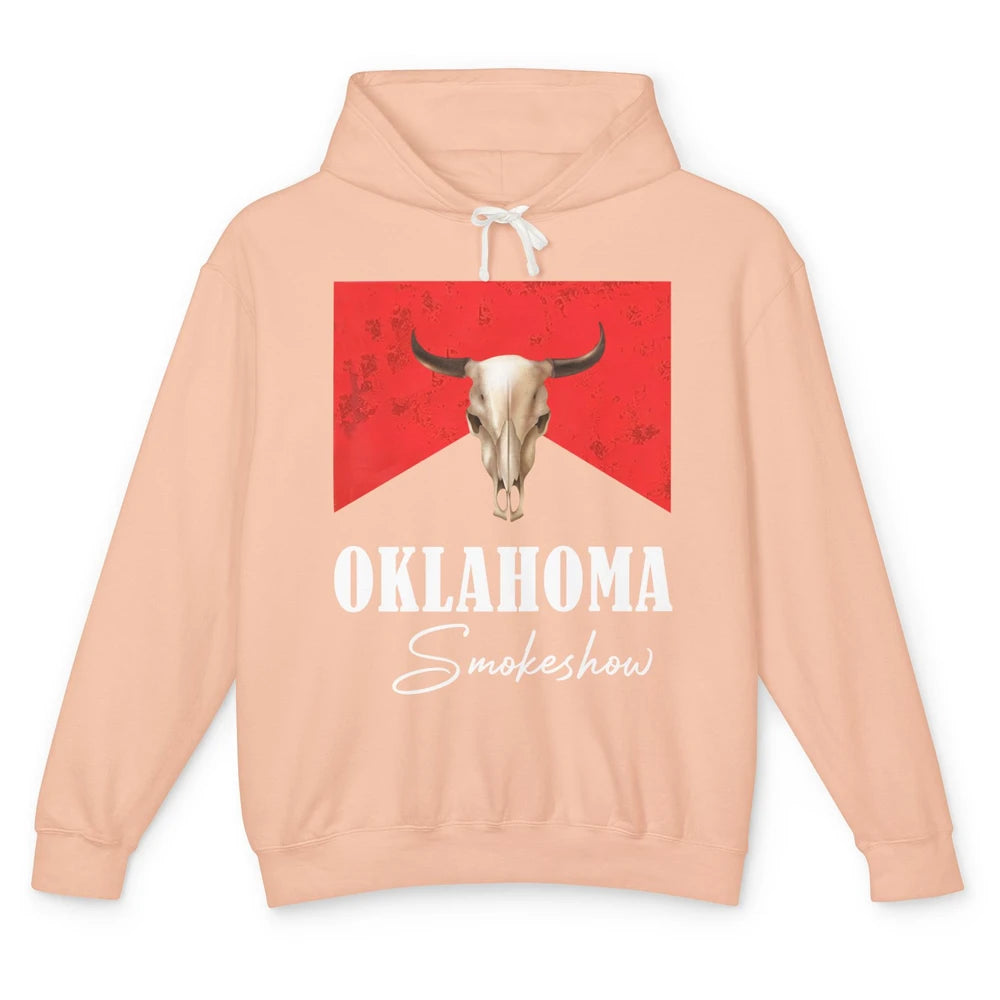 Boho Bull Skull Cow Print Oklahoma Smokeshow Western Country Unisex Lightweight Hoodie