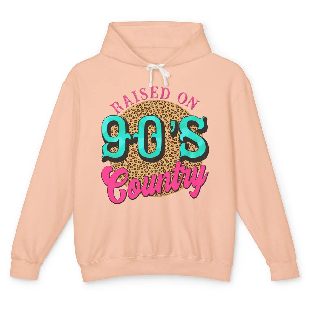 Retro Leopard Raised On 90s Country Birthday Western Country Unisex Lightweight Hoodie