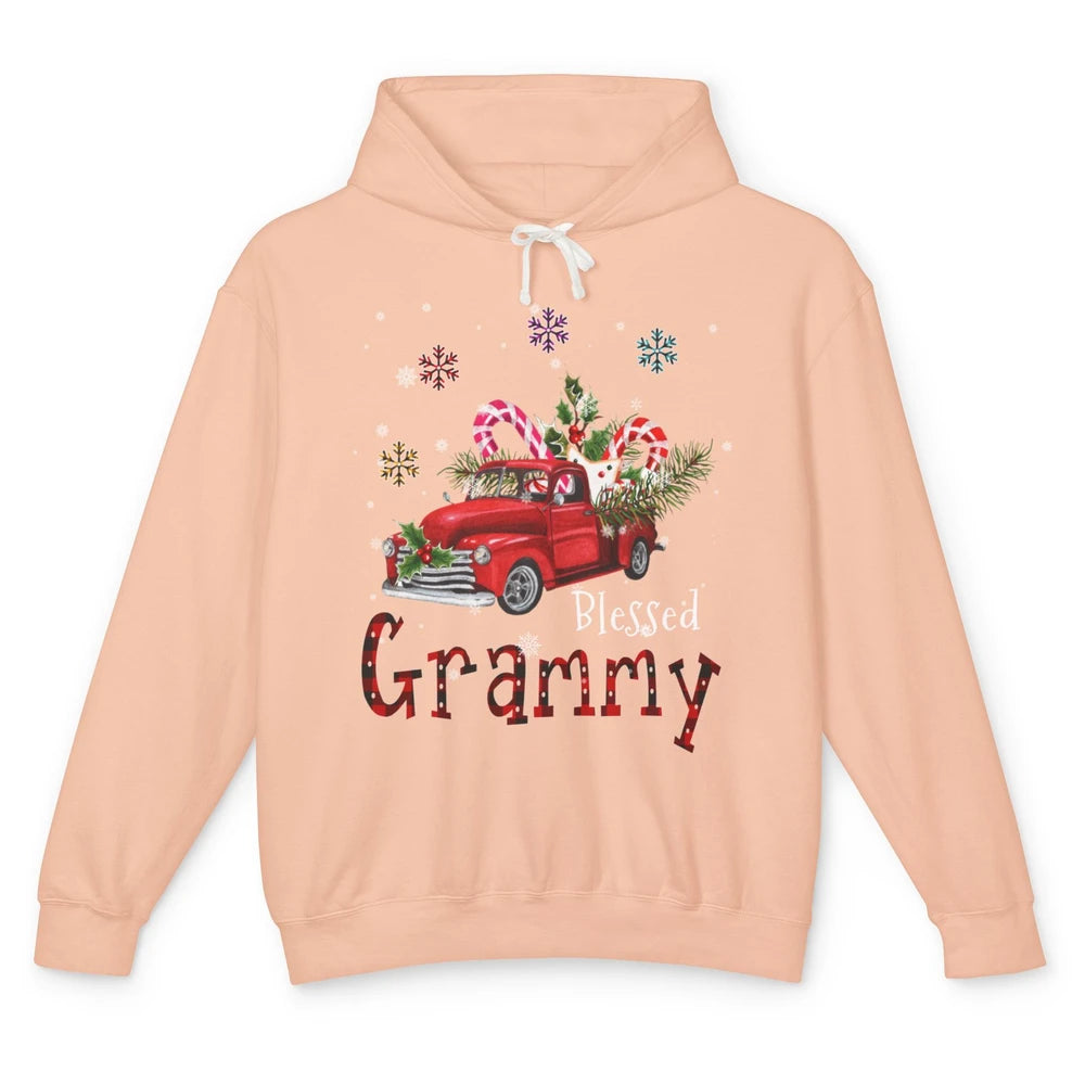 Merry Christmas Blessed Grammy Red Truck Xmas Grandma Retro Unisex Lightweight Hoodie