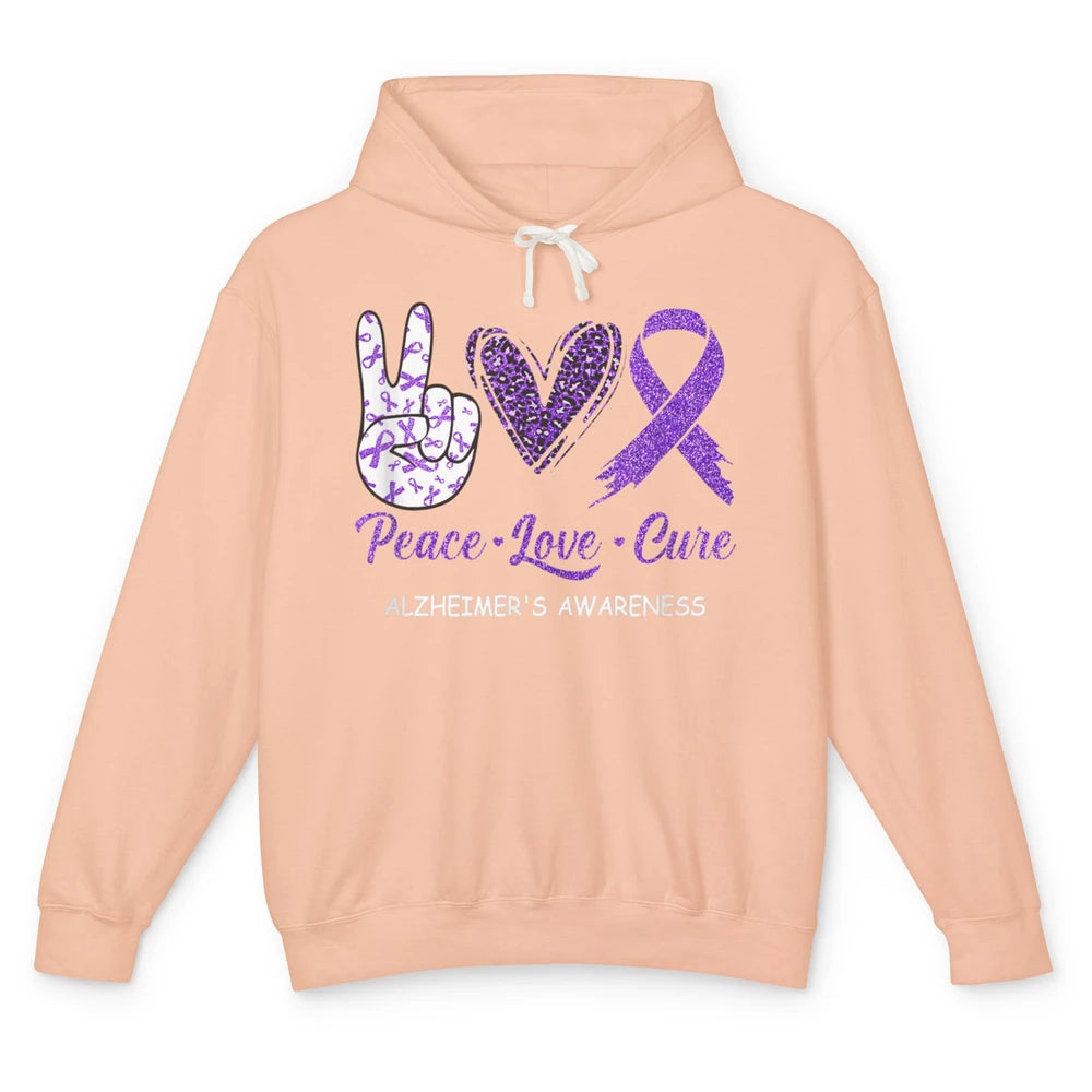 Peace Love Cure Purple Ribbon Alzheimer Disease Awareness Unisex Lightweight Hoodie