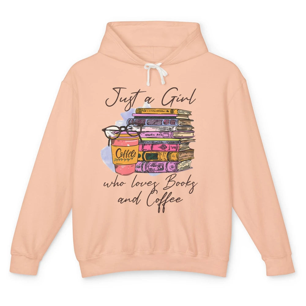 Retro Books Just A Girl Who Loves Books And Coffee Reading Unisex Lightweight Hoodie