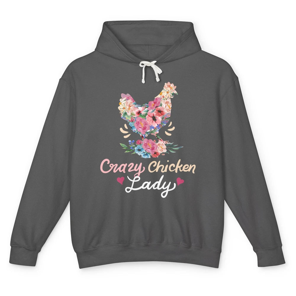 Funny Crazy Chicken Lady Floral Cute Flowers Hen Chick Women Unisex Lightweight Hoodie