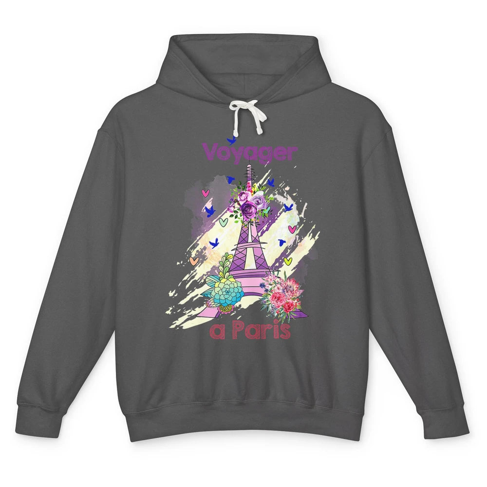 Voyager Floral Eiffel Tower Minimal Paris France Traveling Unisex Lightweight Hoodie