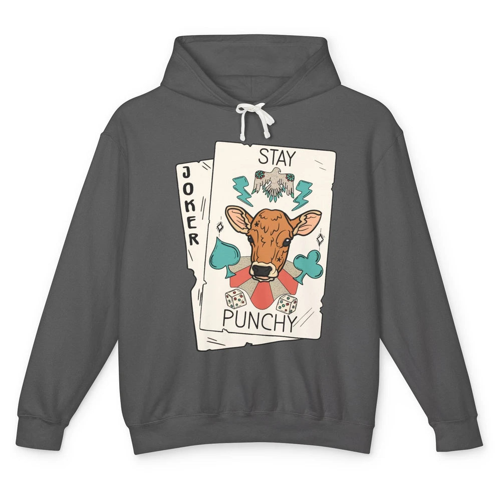 Calf Cow Stay Punchy Playing Cards Western Country Cattles Unisex Lightweight Hoodie