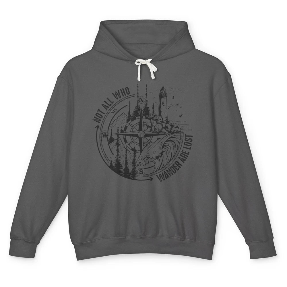 Retro Mountain Adventure Compass Not All Who Wander Are Lost Unisex Lightweight Hoodie