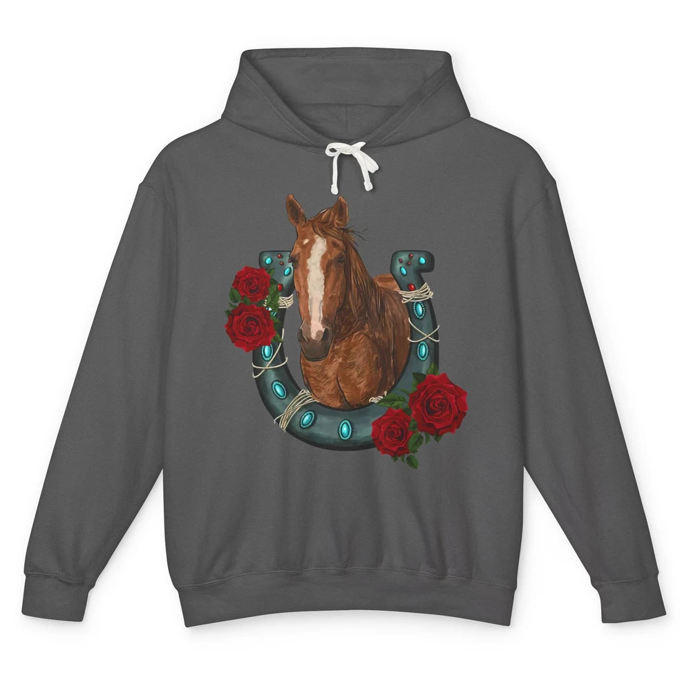 Western Country Texas Cowgirl Floral Horseshoe Horse Riding Unisex Lightweight Hoodie