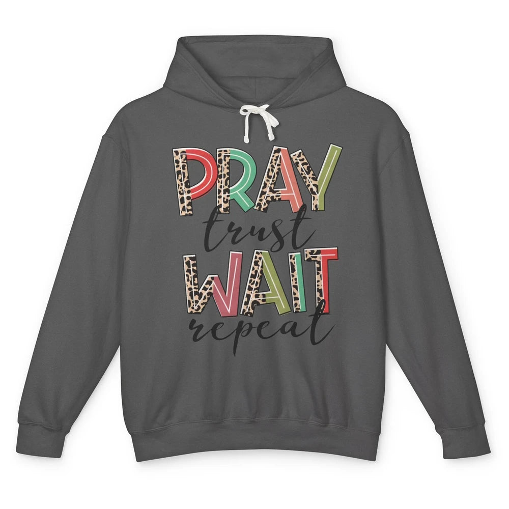 Retro Leopard Pray Wait Trust Repeat Christian Motivational Unisex Lightweight Hoodie