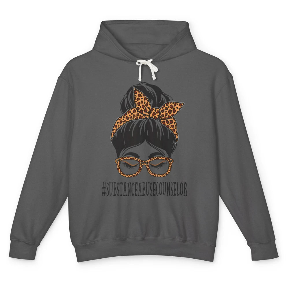 Substance Abuse Counselor Mom Leopard Messy Bun Hair Woman Unisex Lightweight Hoodie