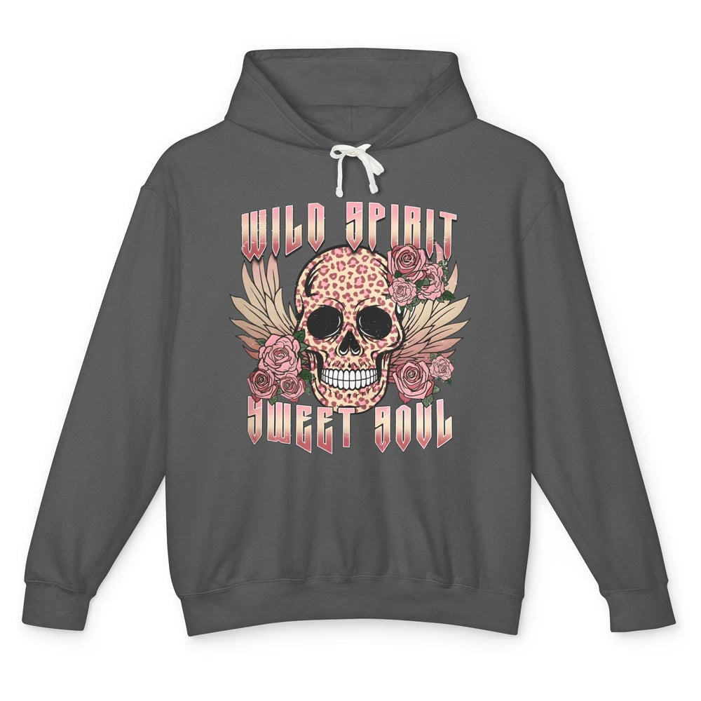 Wild Spirit Sweet Soul Skull Leopard Flowers Western Boho Unisex Lightweight Hoodie