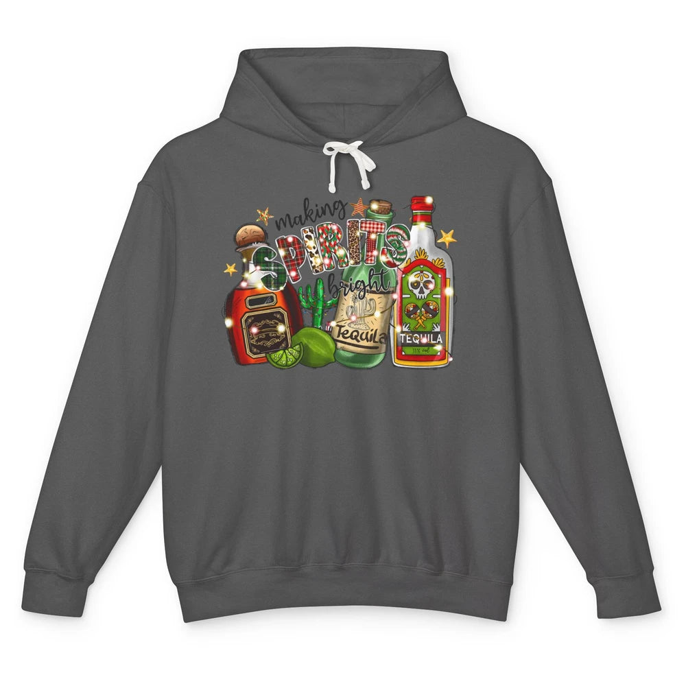 Making Spirits Bright Christmas Drinks Tequila Western Xmas Unisex Lightweight Hoodie