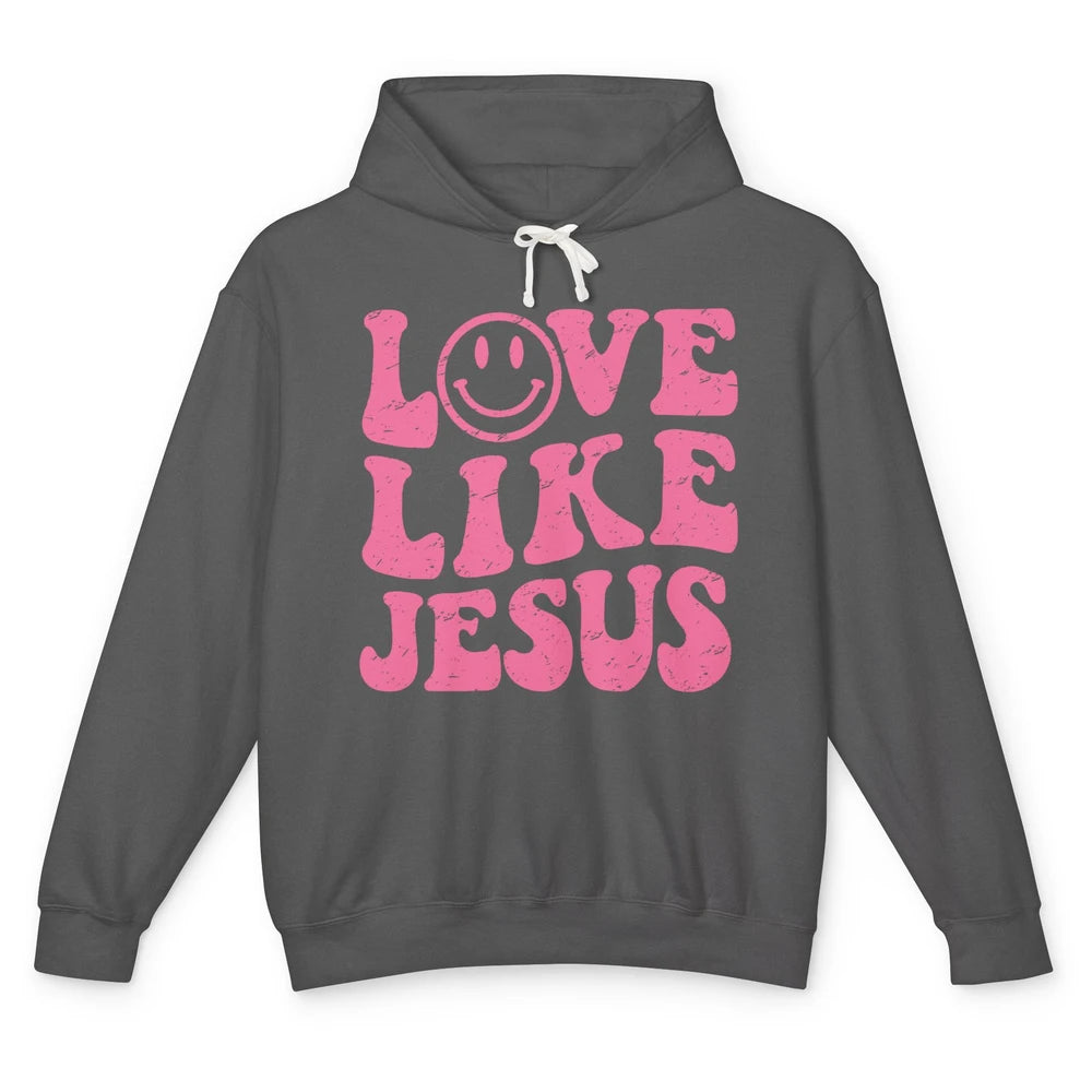 Groovy Love Like Jesus Smiling Face Christian Religious Unisex Lightweight Hoodie