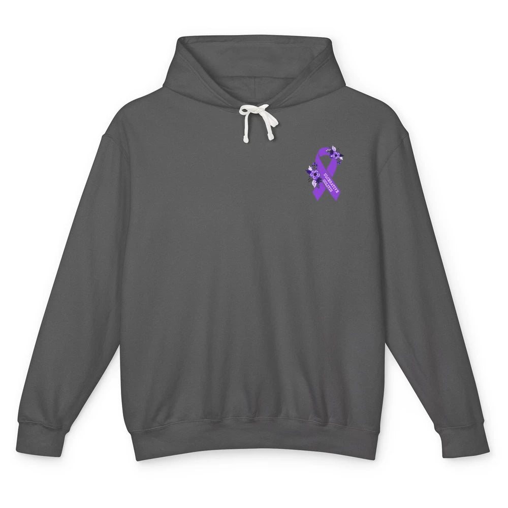 Ulcerative Colitis Awareness Floral Purple Ribbon Colitis Unisex Lightweight Hoodie