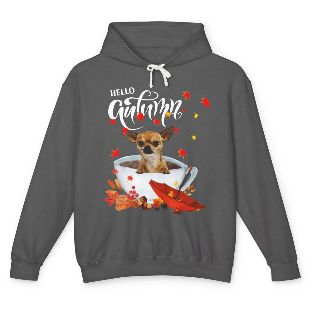 Chihuahua Autumn Dog And Coffee Fall Thanksgiving Chihuahua Unisex Lightweight Hoodie