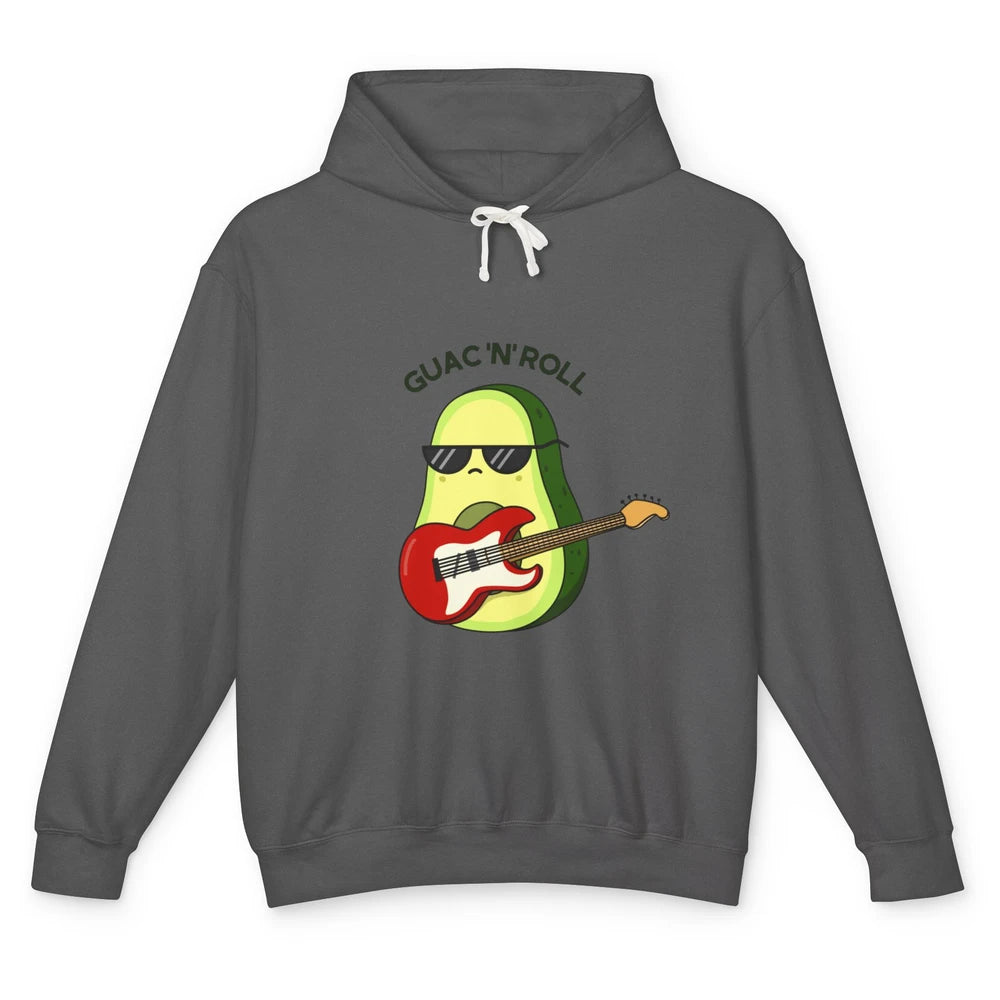 Guac N Roll Cute Rocker Rock Avocado Pun Electric Guitar Unisex Lightweight Hoodie