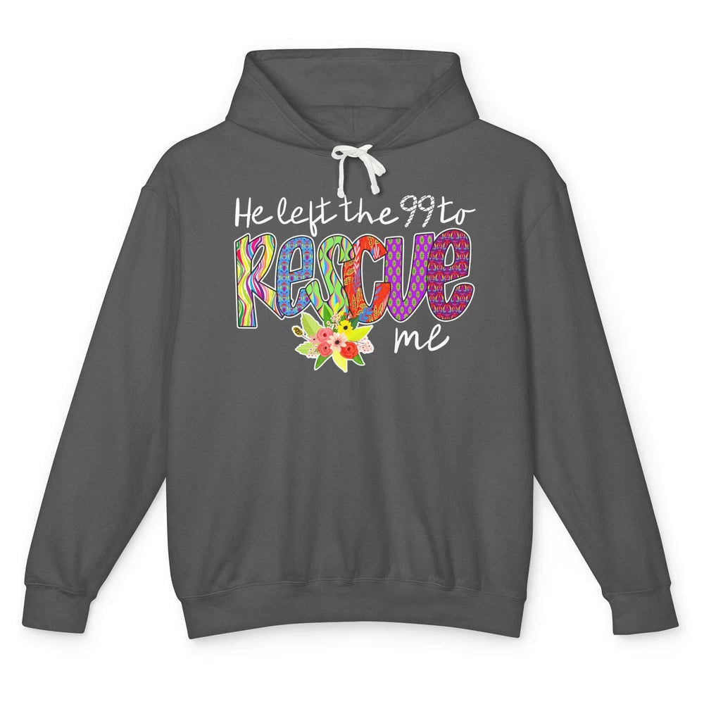 Floral He Left The 99 Rescue Me Christian Jesus Retro Bible Unisex Lightweight Hoodie