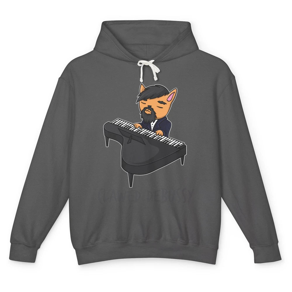 Clawed Debussy Orange Cat Piano Classical Music Composer Pun Unisex Lightweight Hoodie