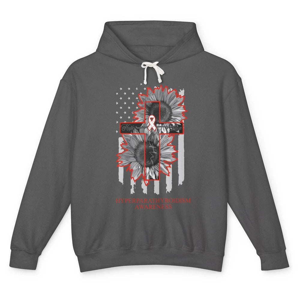 Hyperparathyroidism Awareness Sunflower US Flag Faith Hope Unisex Lightweight Hoodie