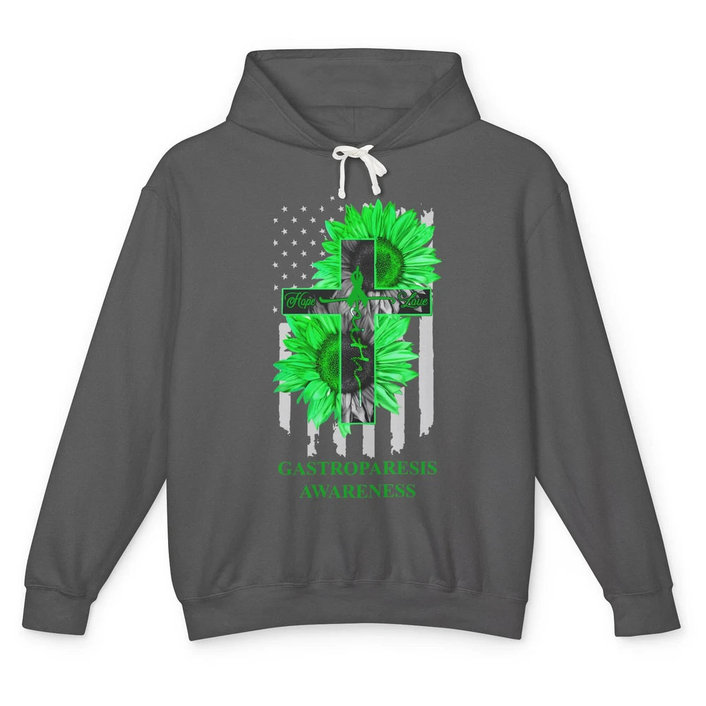 Gastroparesis Awareness Green Ribbon Faith Hope Love US Flag Unisex Lightweight Hoodie