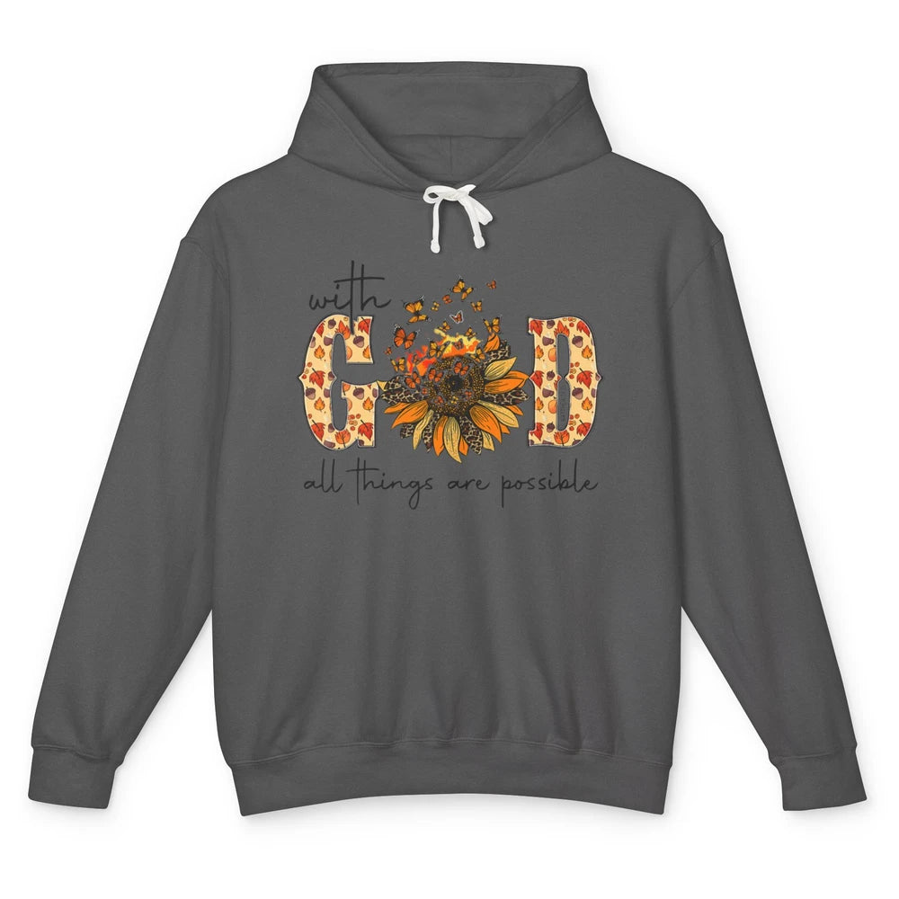 Sunflower With God All Things Possible Christian Bible Fall Unisex Lightweight Hoodie