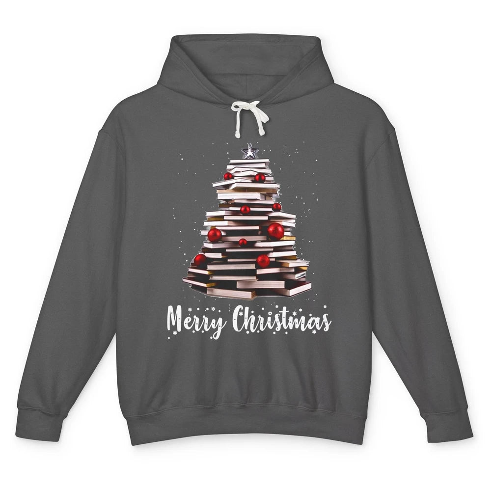 Funny Book Christmas Tree Book Reading Lovers Chritmas Gift Unisex Lightweight Hoodie